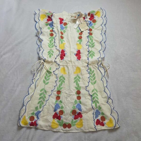 New L Farm Rio x Anthropologie embroidered fruit ruffle mini dress